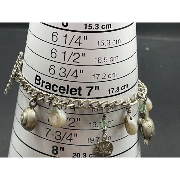 Vtg 925 Sterling Silver Pearl & Sea Creature Dangle Charm Bracelet Sz 7 1/4" 18g - Picture 10 of 10